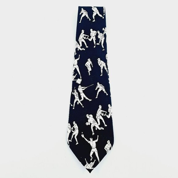 Nicole Miller Tie VTG 1994 Baseball Game Day Collection 100% Silk Hand Sewn Blue - Picture 3 of 8